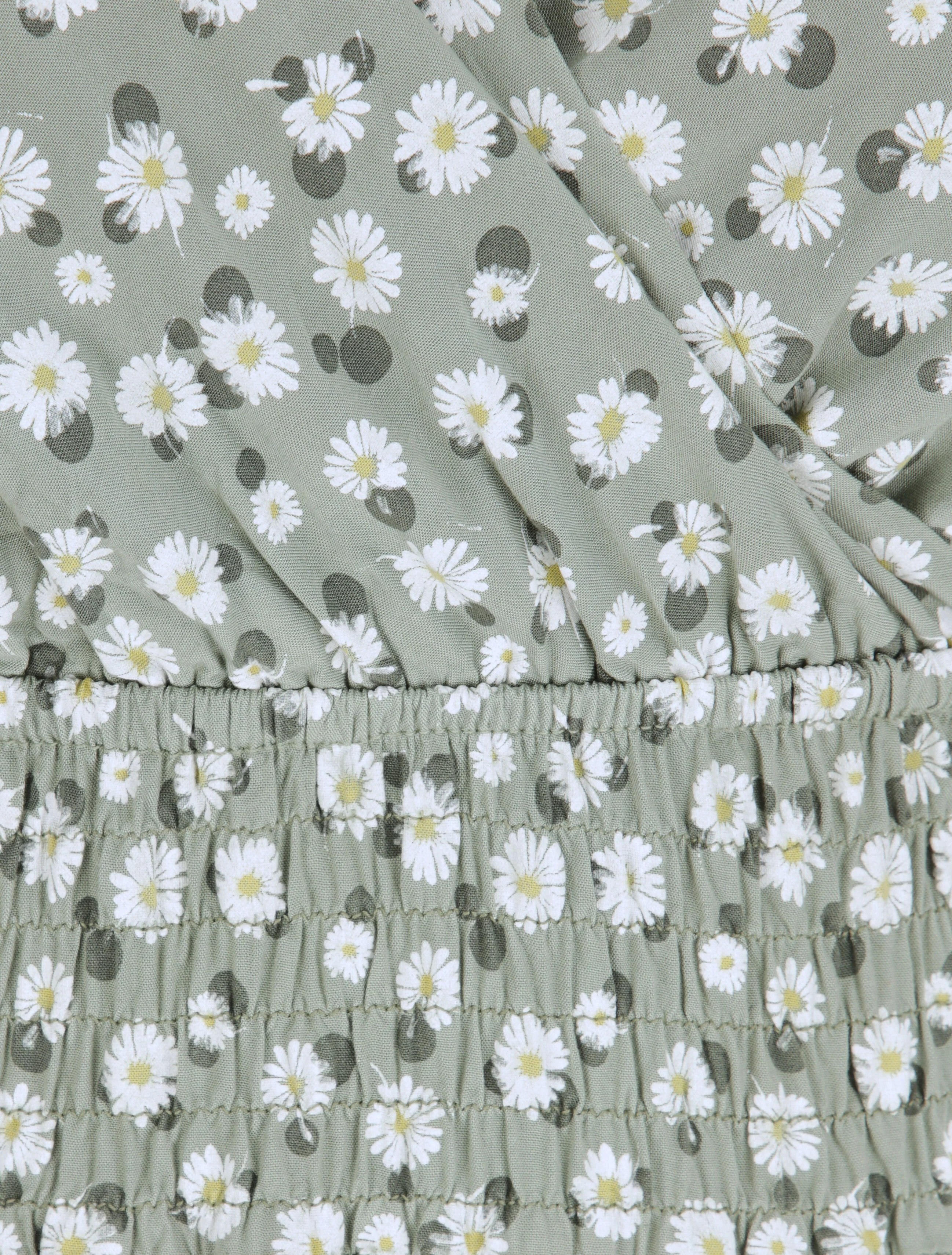 Empire lange jurk met margrieten print schouderbanden - Olijfgroen - Image 3