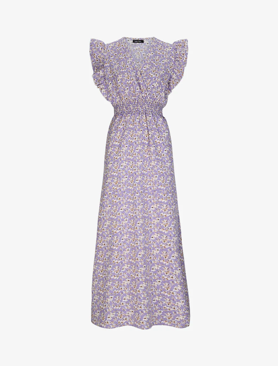 Empire lange jurk met schouder vleugels met kersenbloesem print - Lila