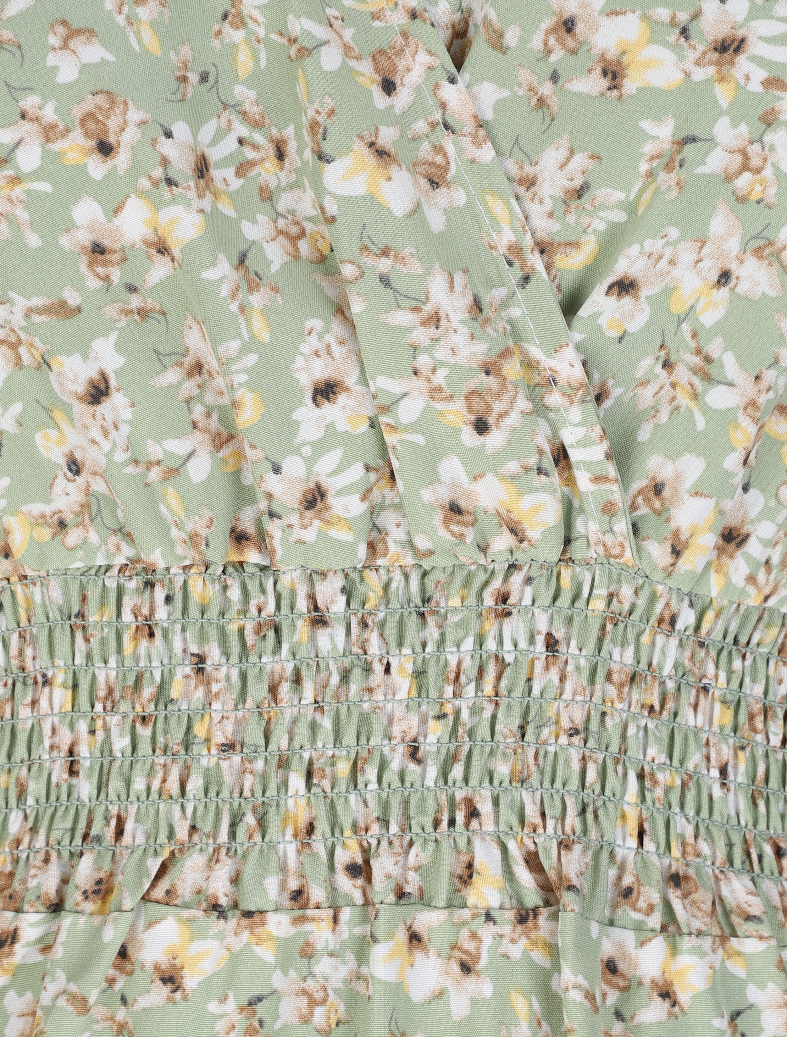 Empire lange jurk met schouder vleugels met kersenbloesem print - groen - Image 3