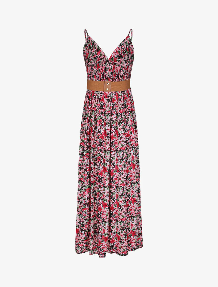Empire lange jurk met schouderbandjes en abstracte bloemenprint - Zwart - Image 2