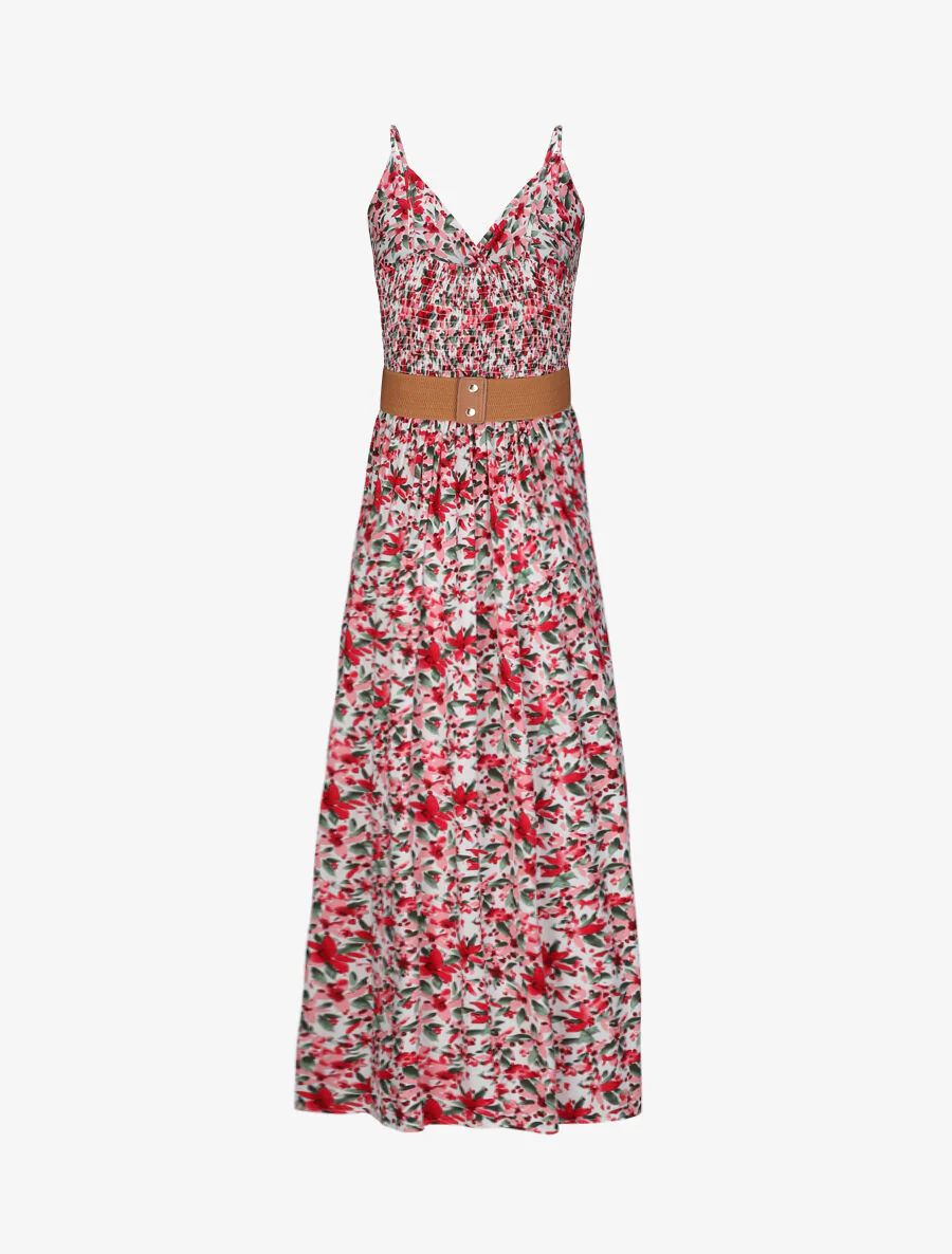 Empire lange jurk met schouderbandjes en abstracte bloemenprint - Wit - Image 2