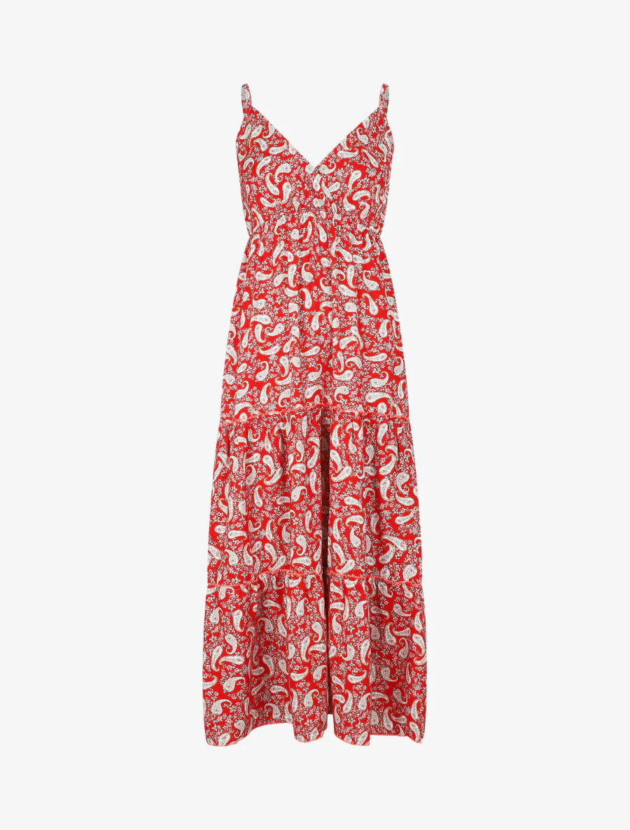Empire lange jurk met sjaalprint - Rood