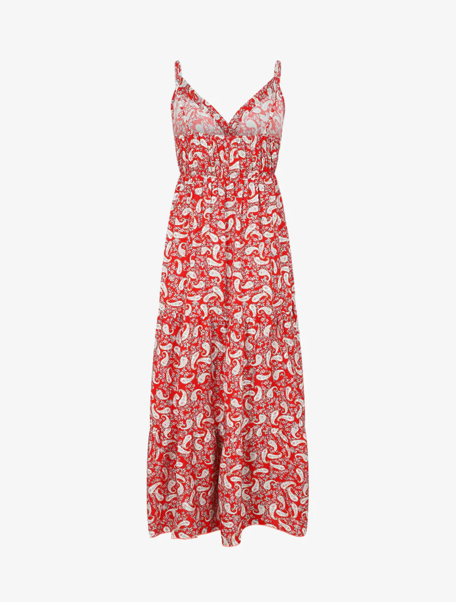 Empire lange jurk met sjaalprint - Rood - Image 2