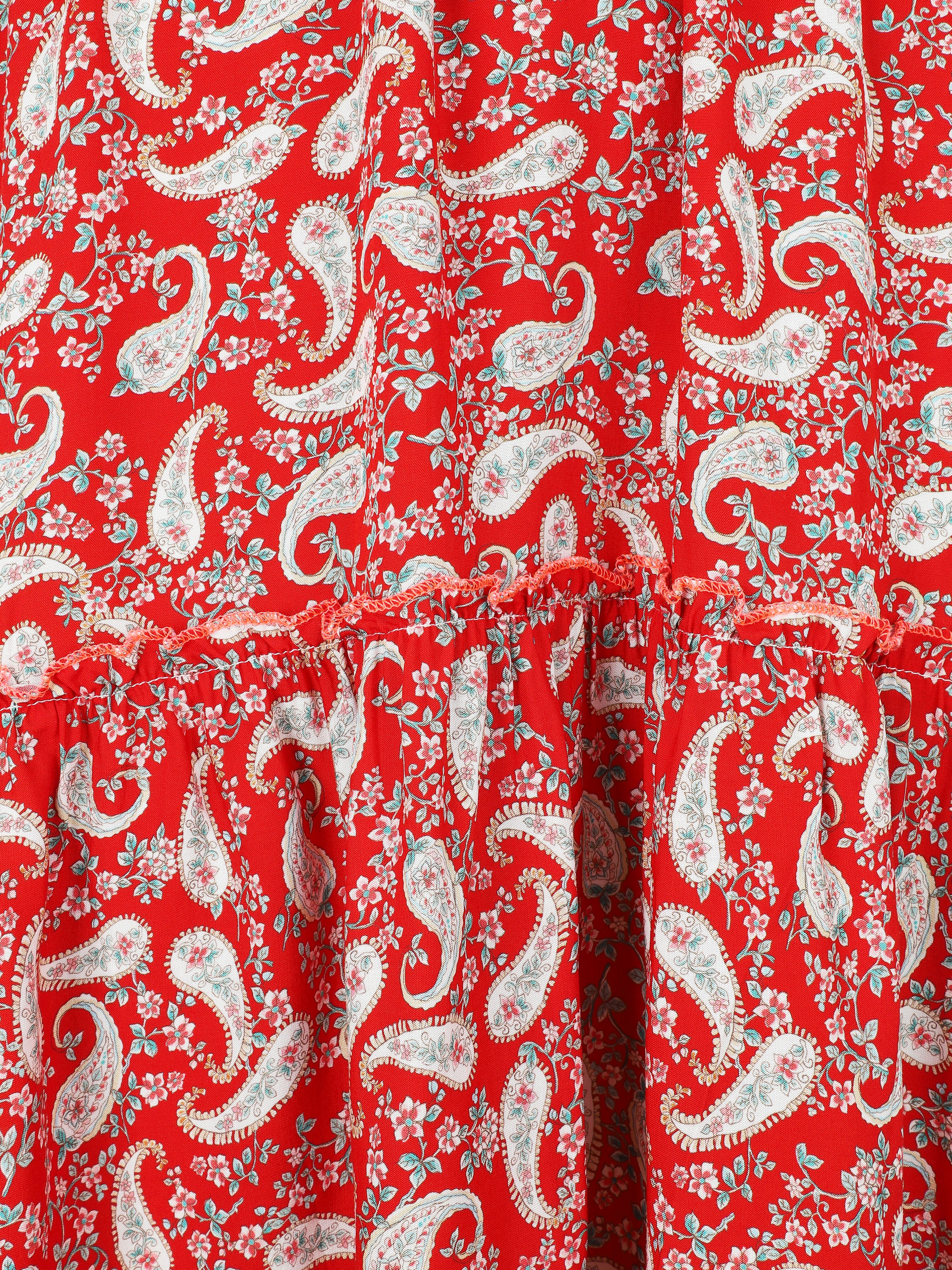 Empire lange jurk met sjaalprint - Rood - Image 3