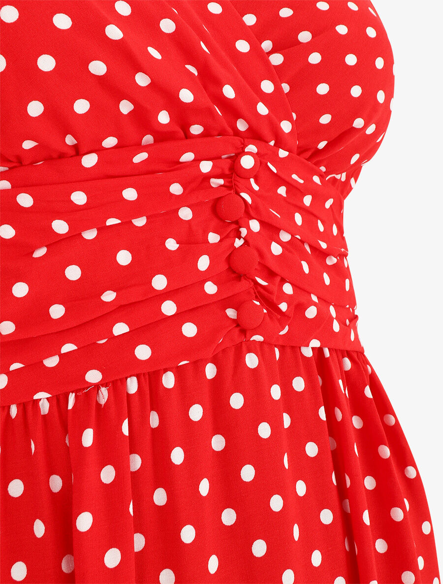 Empire lange jurk met stippen - Rood - Image 3