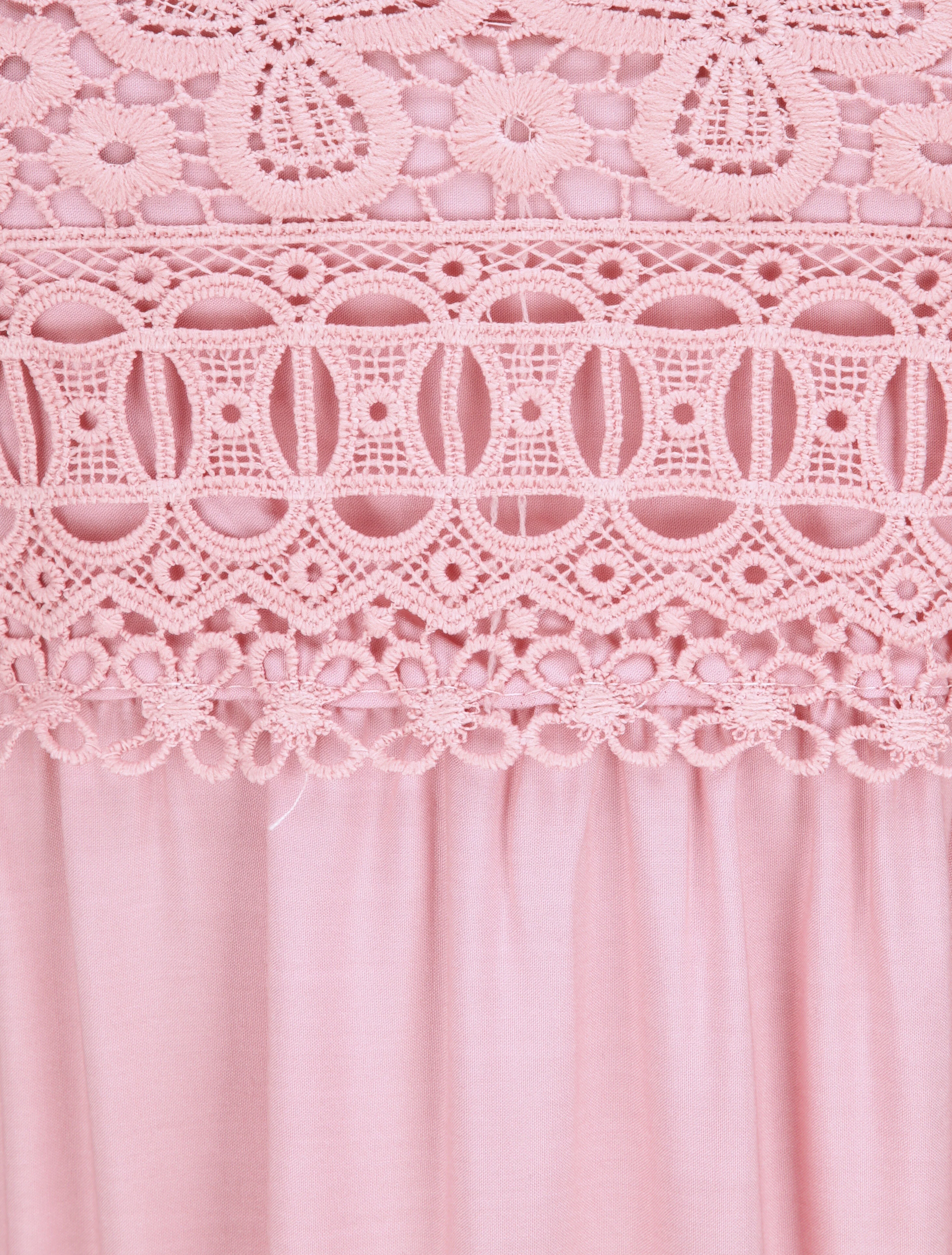 Empire lange jurk met V-hals in kant - Roze - Image 3