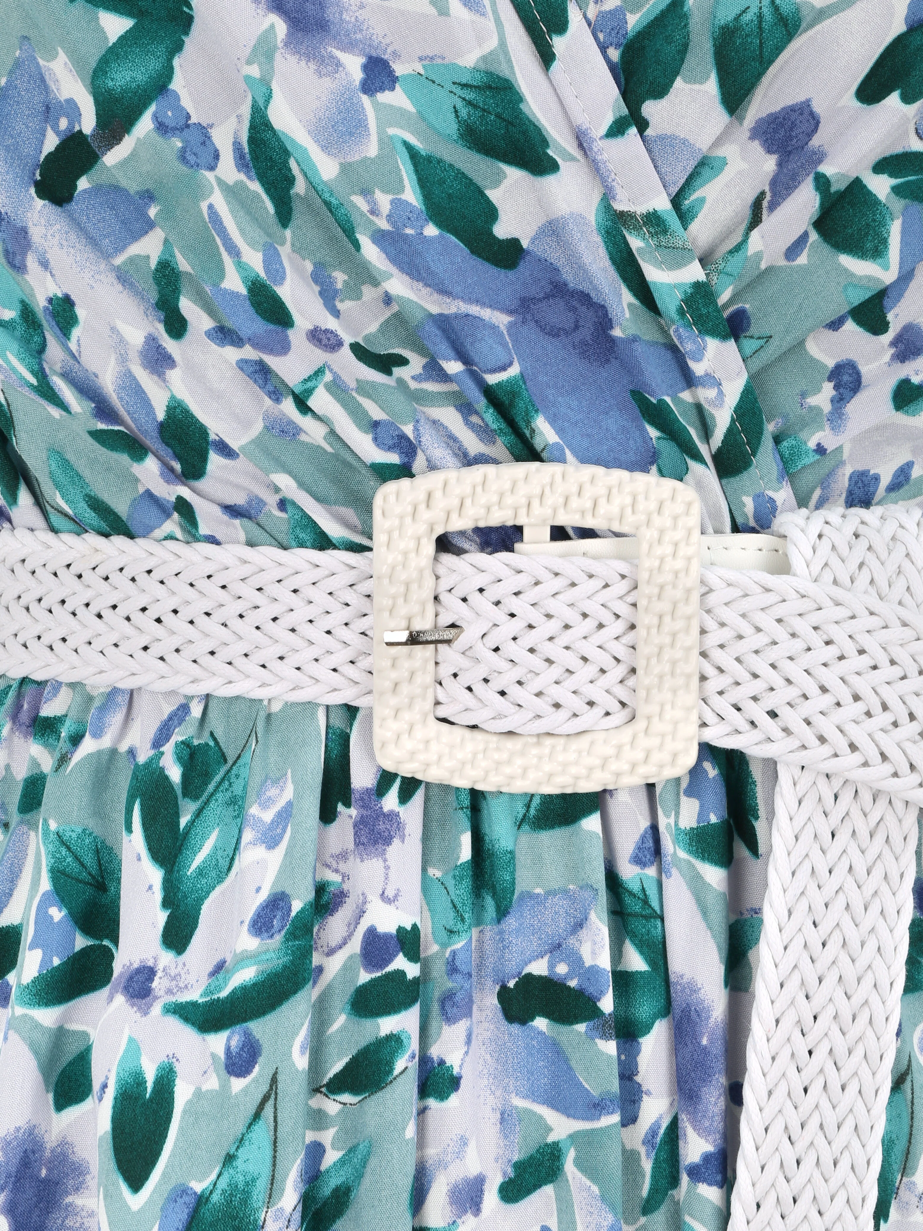 Empire lange jurk met vleugelmouwen met aquarel bloemenprint - Groen/blauw - Image 3
