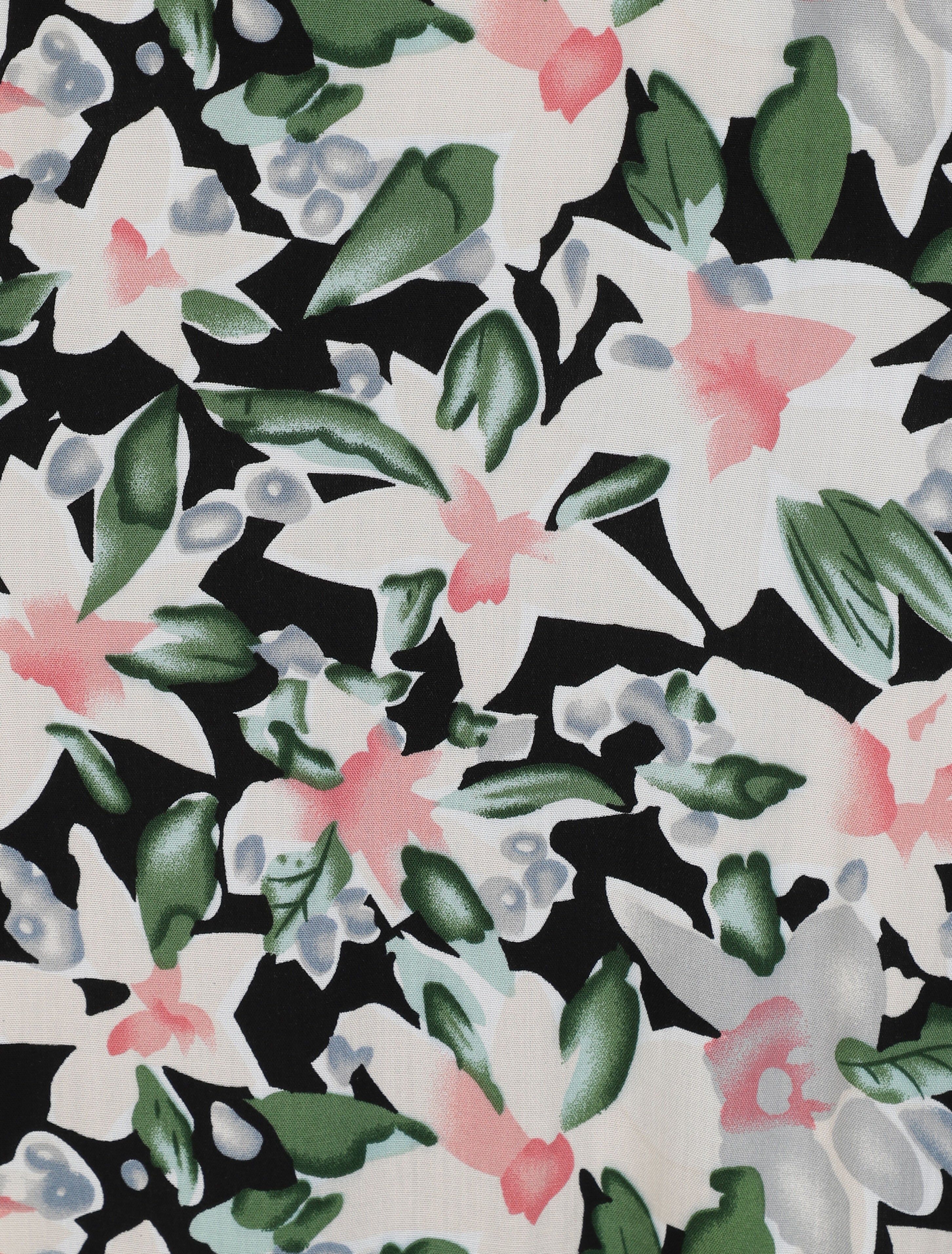 Empire lange jurk met volant schouders waterverf bloemenprint - Zwart - Image 3