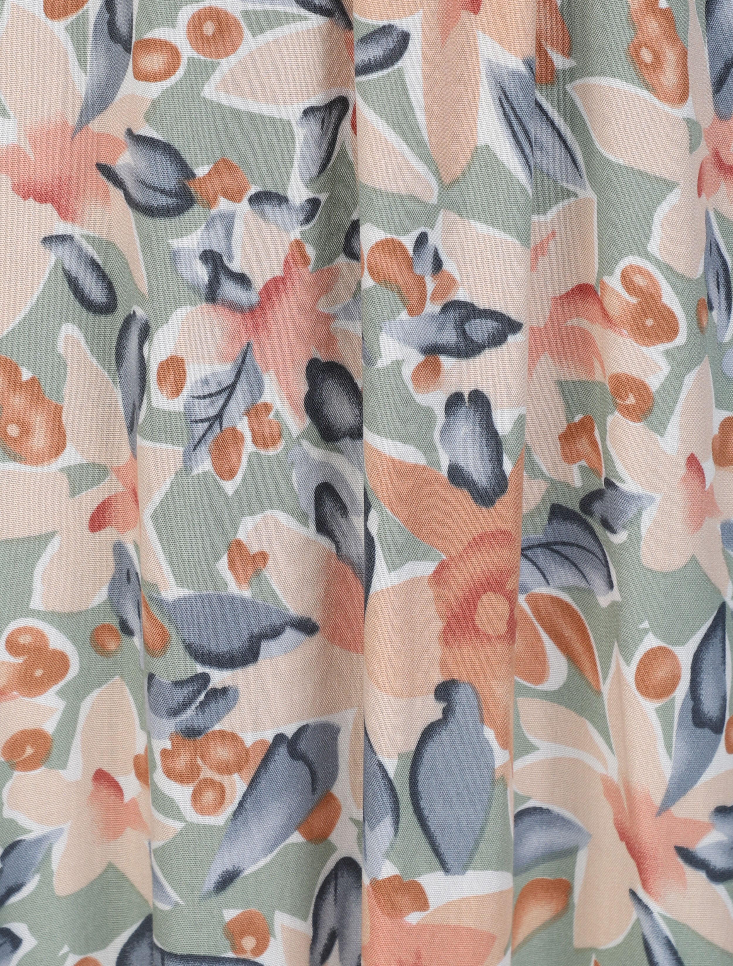 Empire lange jurk met volant schouders waterverf bloemenprint - Olijfgroen - Image 3