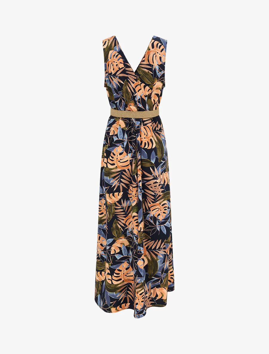 Empire lange jurk zonder mouwen met tropisch print - Donkerblauw - Image 2