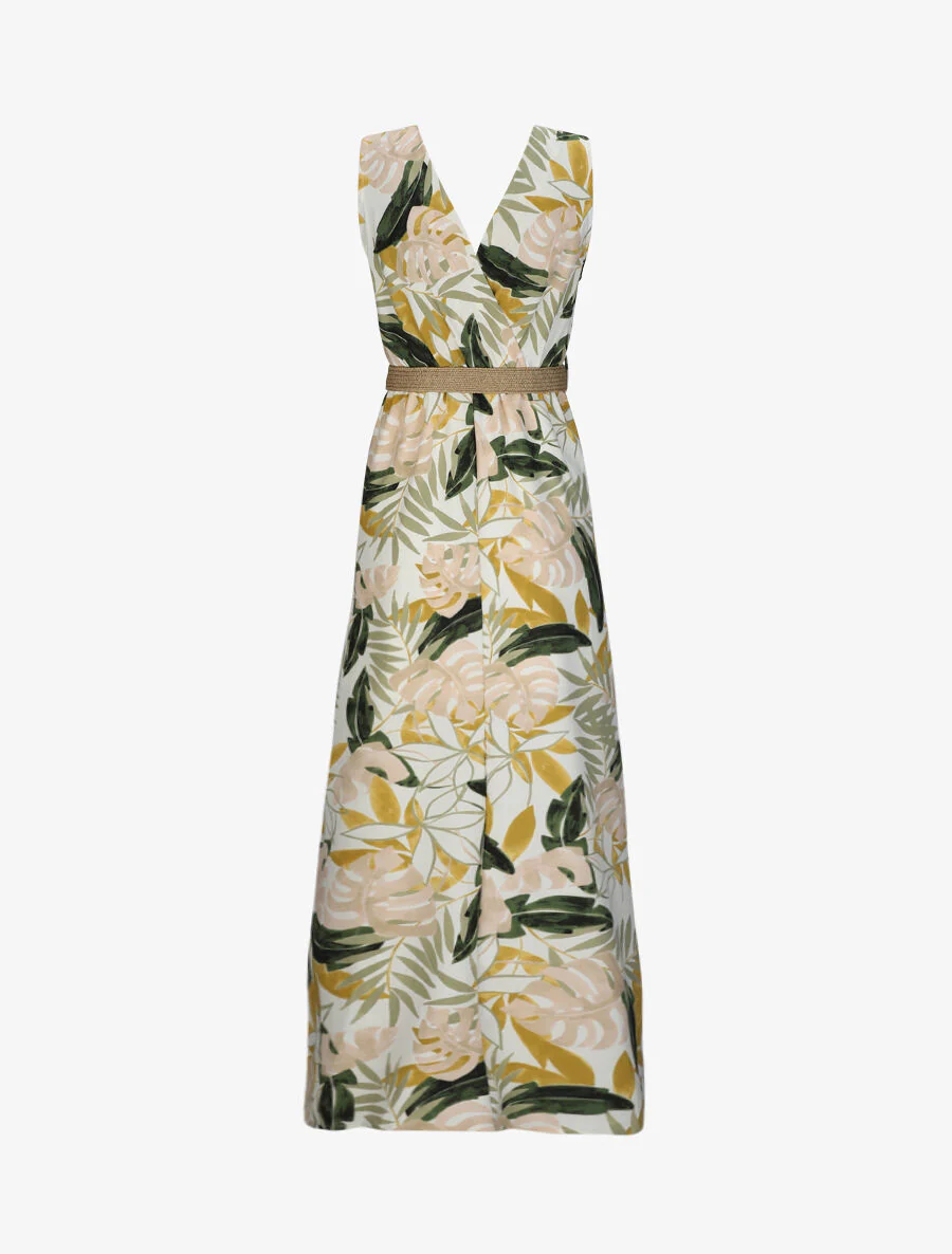 Empire lange jurk zonder mouwen met tropisch print - Ecru - Image 2