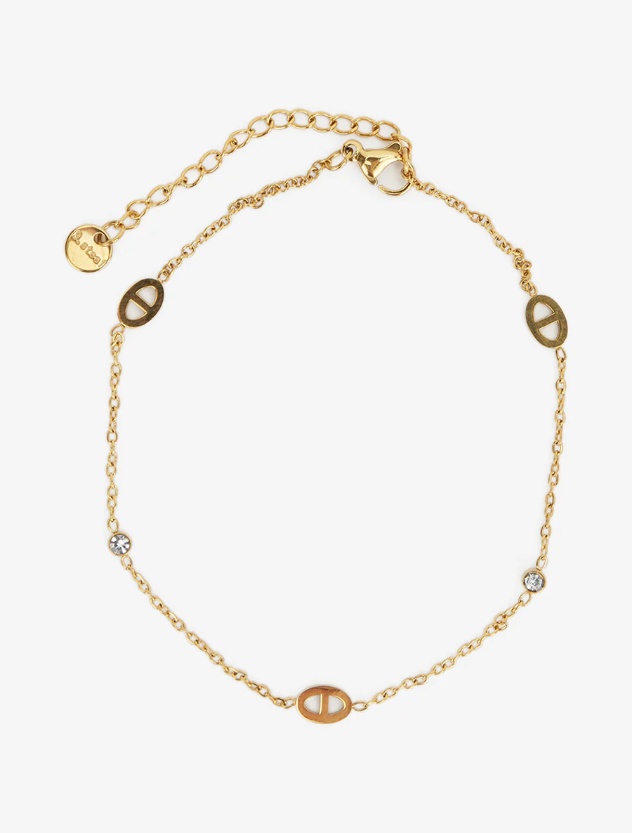 Enkelband met ankerschakels en zirkoonstenen - Goud - Image 2