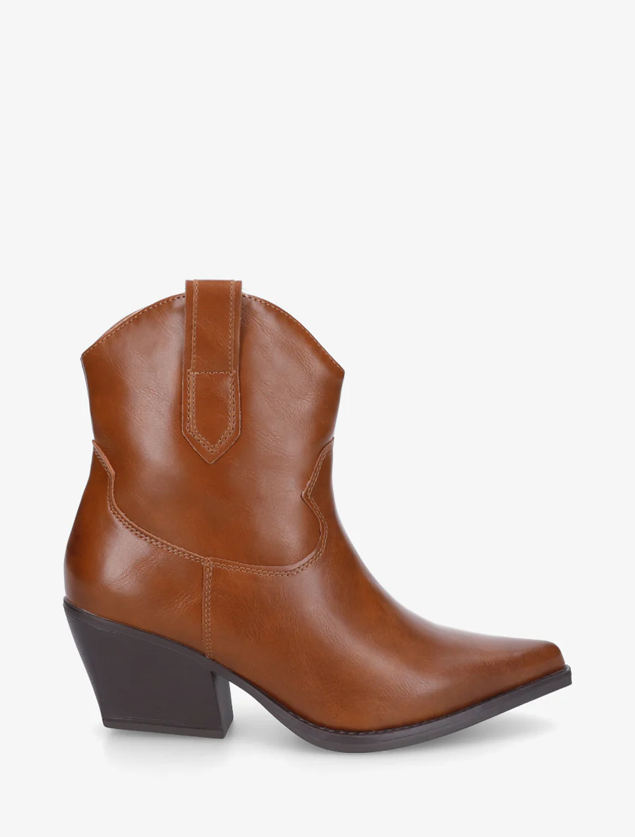 Enkelboots in cowboylaarsstijl van imitatieleer - Kameel