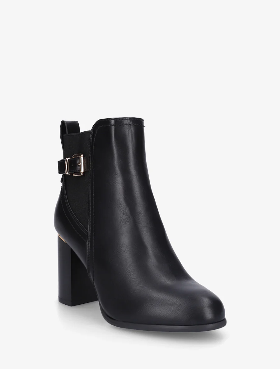 Enkelboots van imitatieleer met metalen inzetstuk op de hiel - Zwart - Image 2