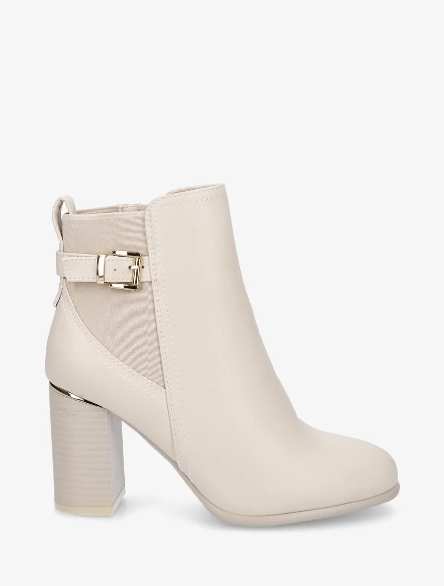 Enkelboots van imitatieleer met metalen inzetstuk op de hiel - Beige