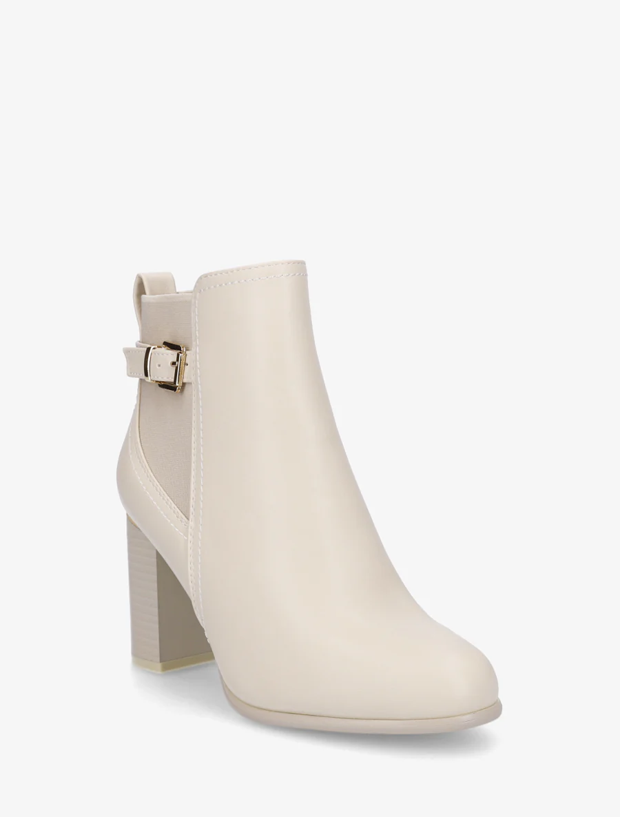 Enkelboots van imitatieleer met metalen inzetstuk op de hiel - Beige - Image 2