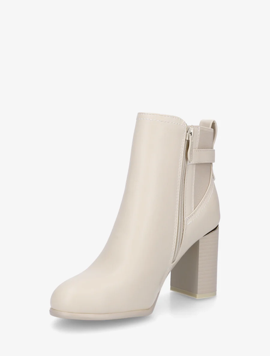 Enkelboots van imitatieleer met metalen inzetstuk op de hiel - Beige - Image 3