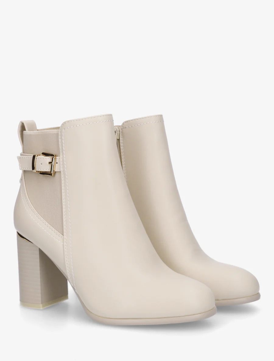 Enkelboots van imitatieleer met metalen inzetstuk op de hiel - Beige - Image 4