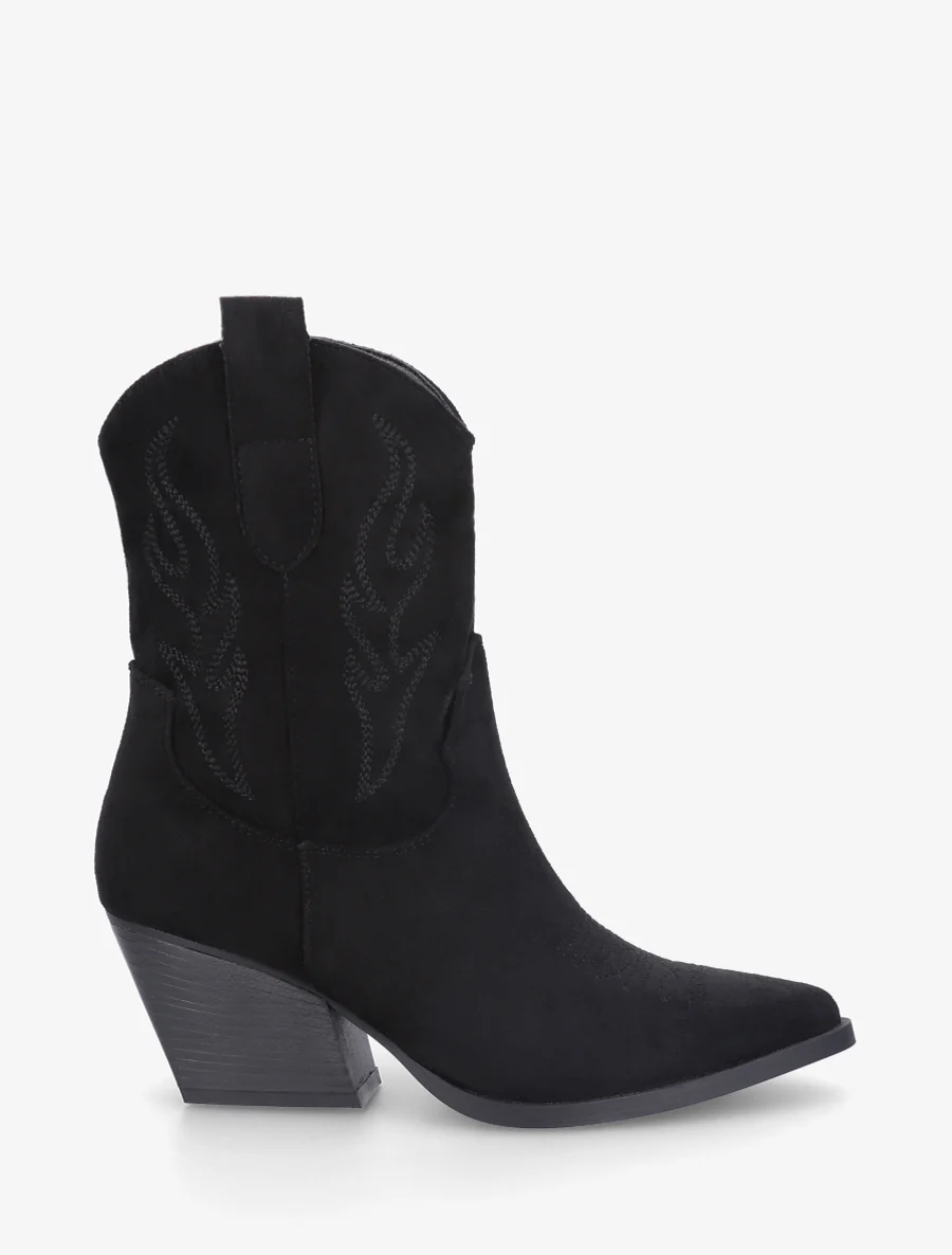 Enkellaarsjes in cowboy-stijl van suèdine - Zwart