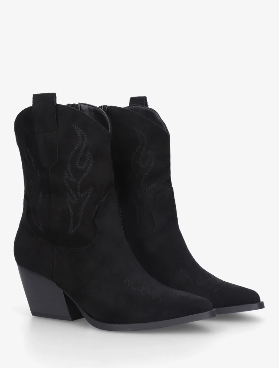 Enkellaarsjes in cowboy-stijl van suèdine - Zwart - Image 4