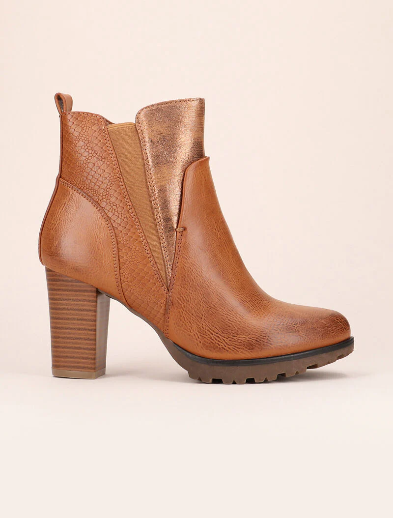 Enkellaarsjes met schubbenstijl details - camel - Image 3