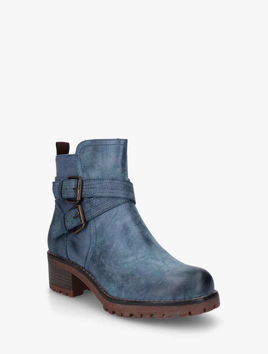 Enkellaarsjes van twee materialen met dubbele riemen - Blauw - Image 2