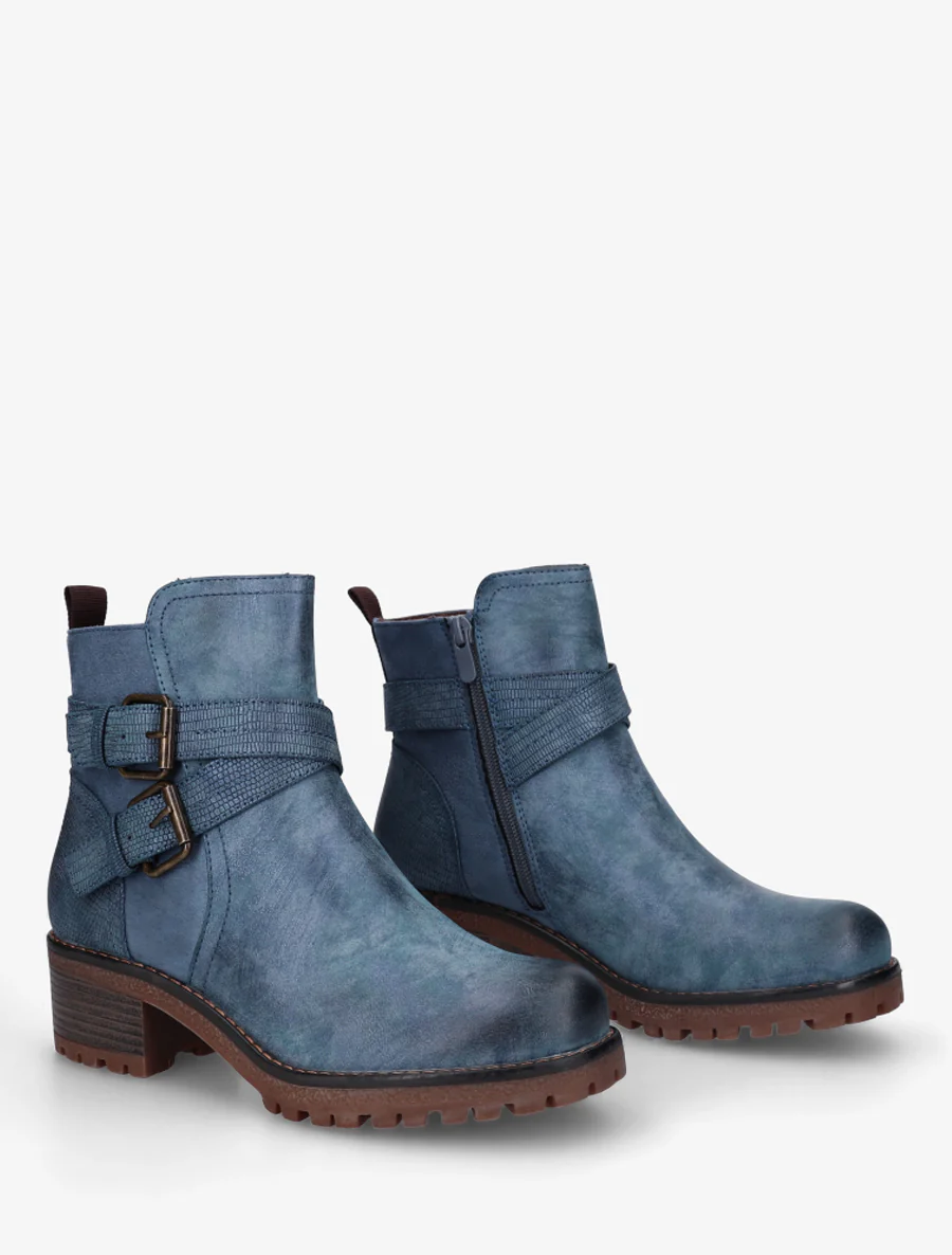 Enkellaarsjes van twee materialen met dubbele riemen - Blauw - Image 4