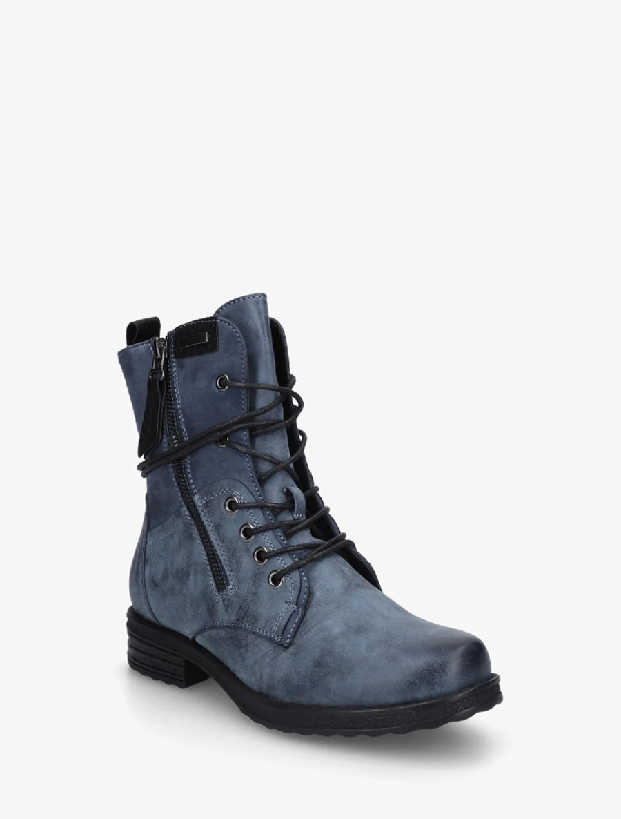 Enkellaarsjes van twee materialen met krokodillenprint hielstuk - Blauw - Image 2