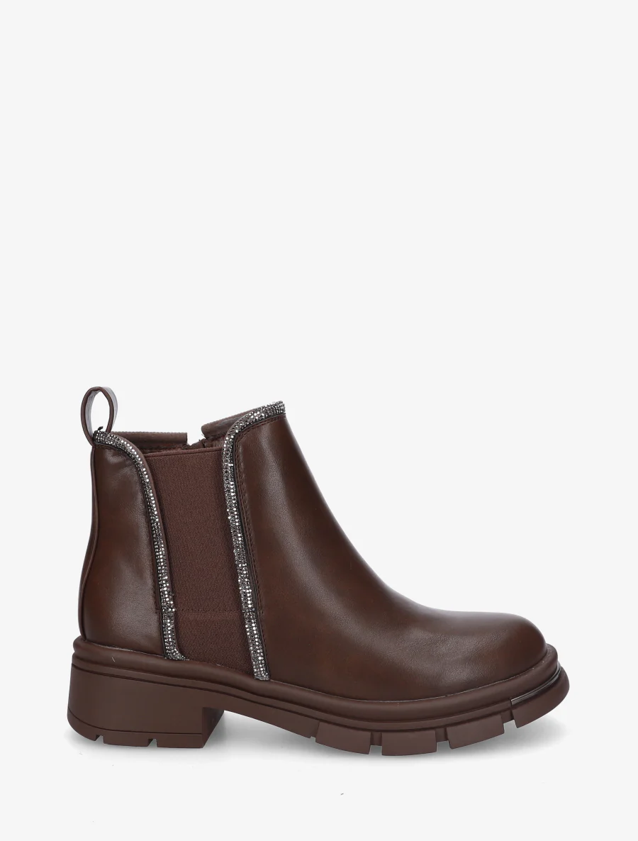 Enkellaarsjes versierd met strass-steentjes - Bruin