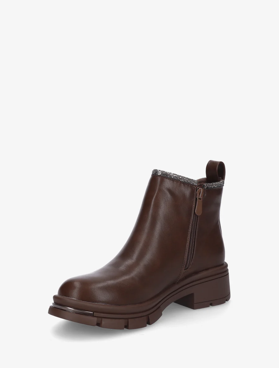 Enkellaarsjes versierd met strass-steentjes - Bruin - Image 3