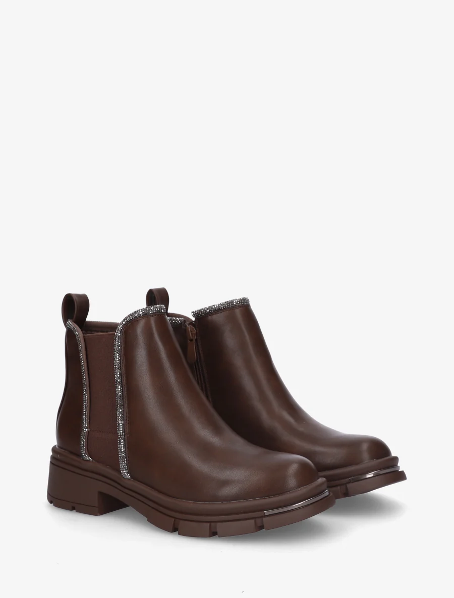Enkellaarsjes versierd met strass-steentjes - Bruin - Image 4