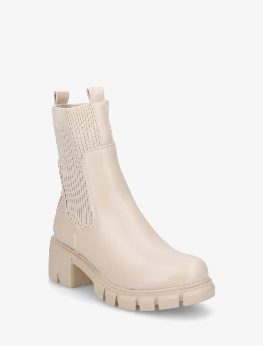 Enkellaarzen van twee materialen met een geprofileerde zool - Beige - Image 2
