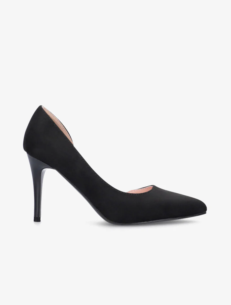 Suède pumps met open zijkant - zwart