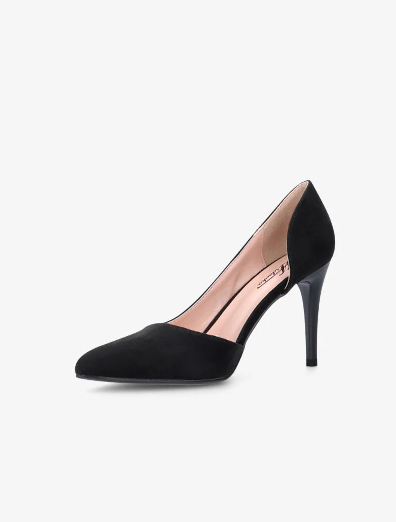 Suède pumps met open zijkant - zwart - Image 3