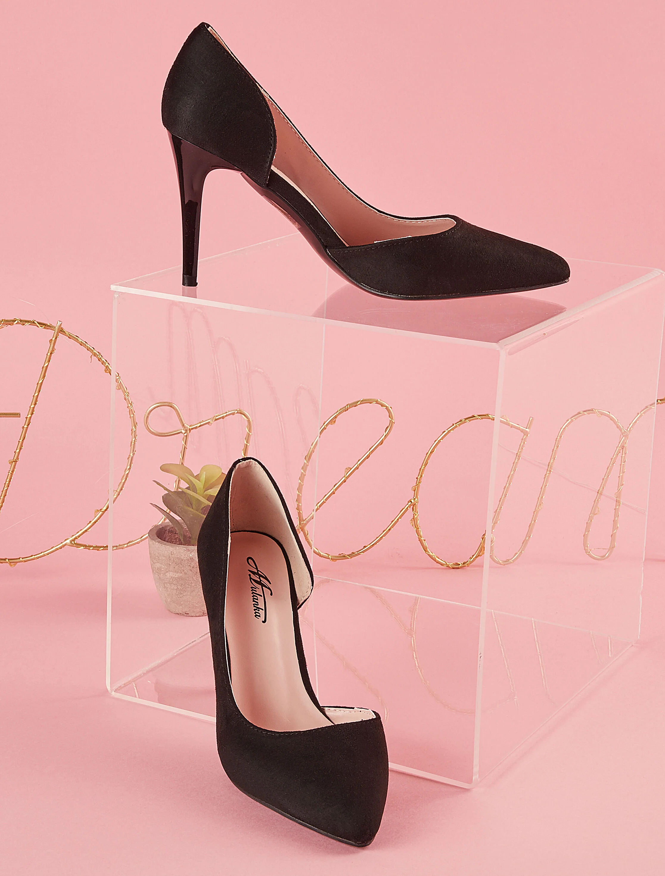 Suède pumps met open zijkant - zwart - Image 5
