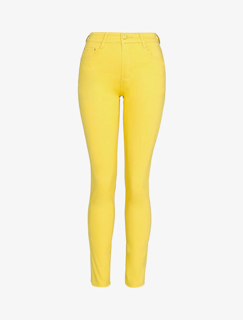 Extra lange hoge taille jeans - geel