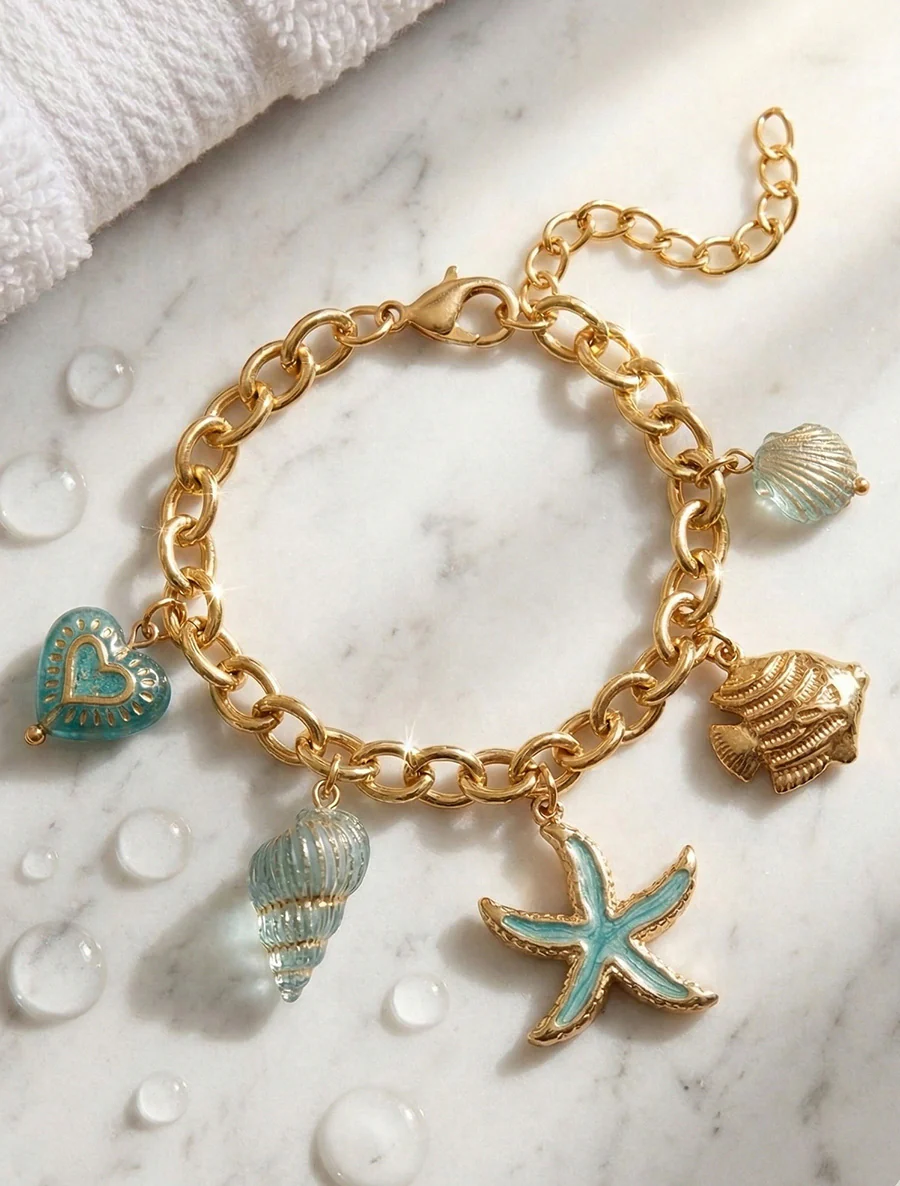 Fantaisie armband met maritiem motief en hart - Turkoois