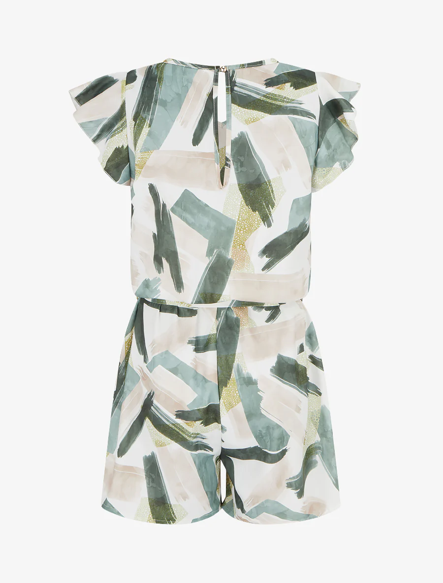 Fantasie jumpsuit met korte, gerimpelde mouwen - Kaki - Image 2