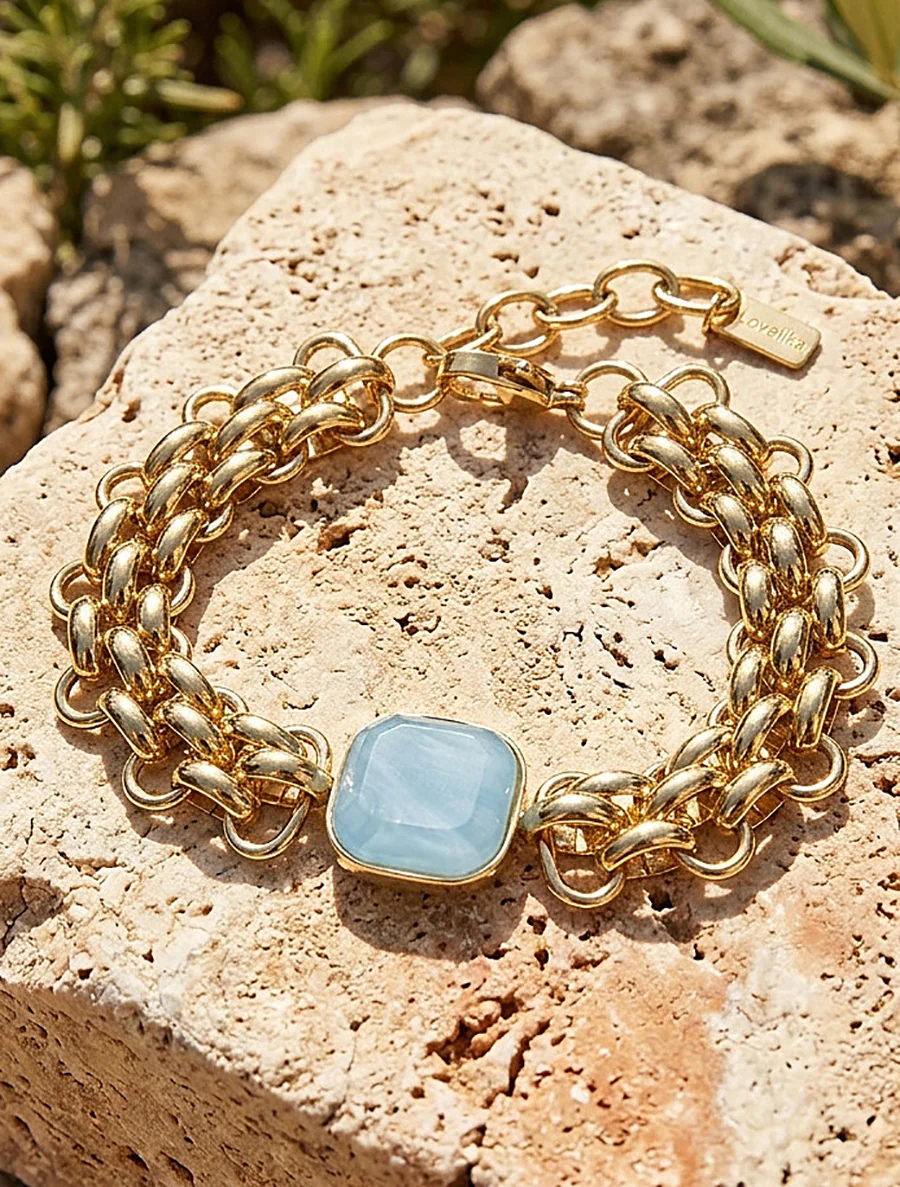 Fantasie mesh armband met inzetstuk van hars - Blauw