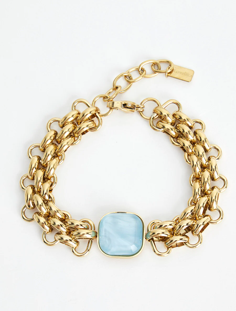 Fantasie mesh armband met inzetstuk van hars - Blauw - Image 2