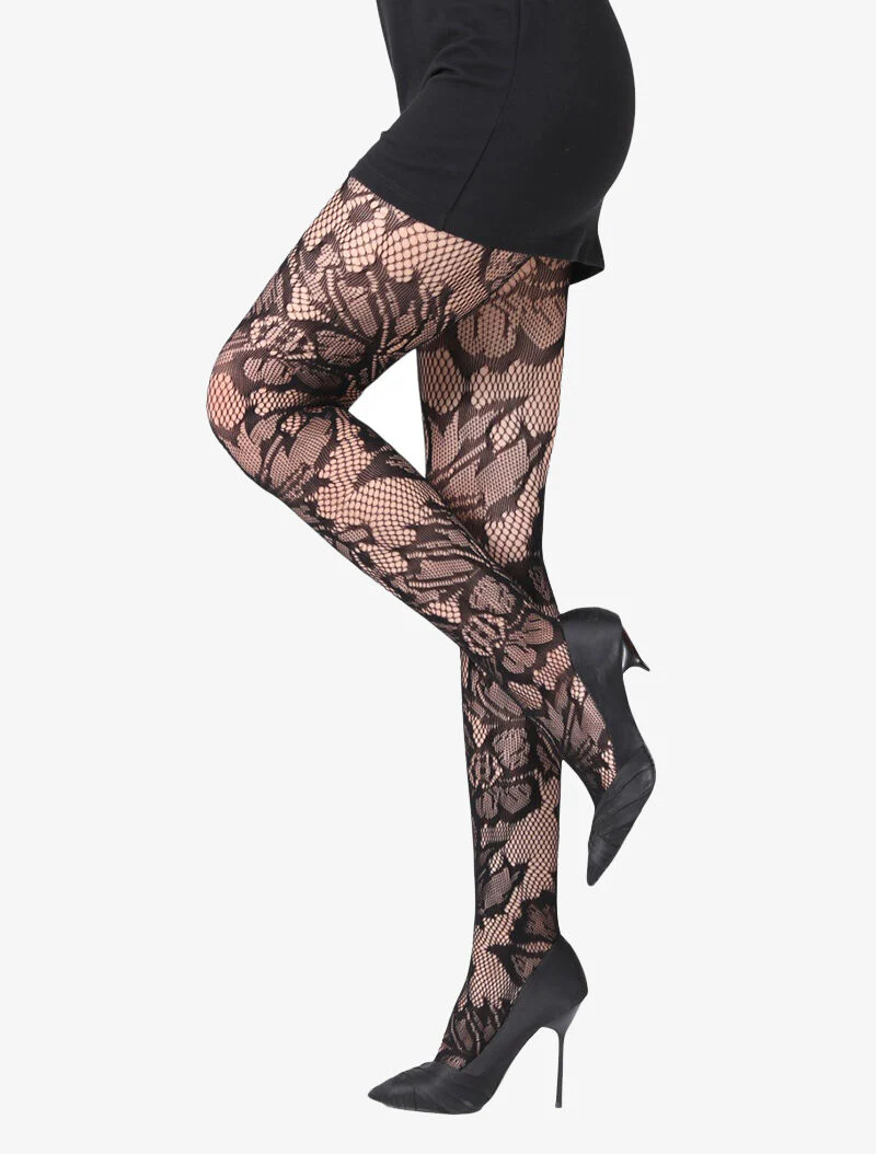 Fantasie panty's met borduurstijl - zwart