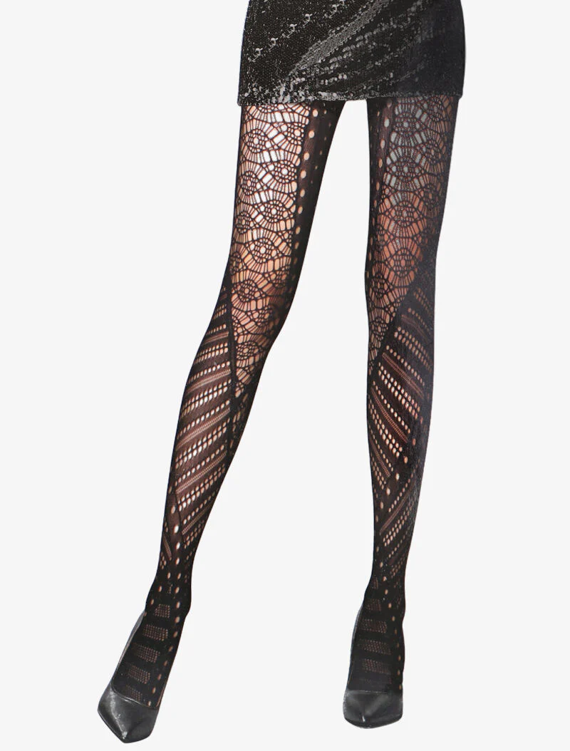 Fantasie panty's met geometrische vormen - zwart