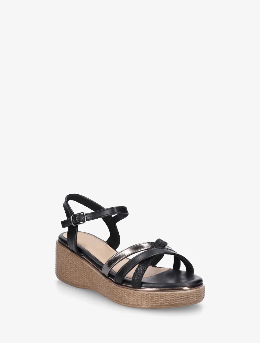 Fantasie plateau sandalen met gekruiste bandjes - Zwart - Image 2