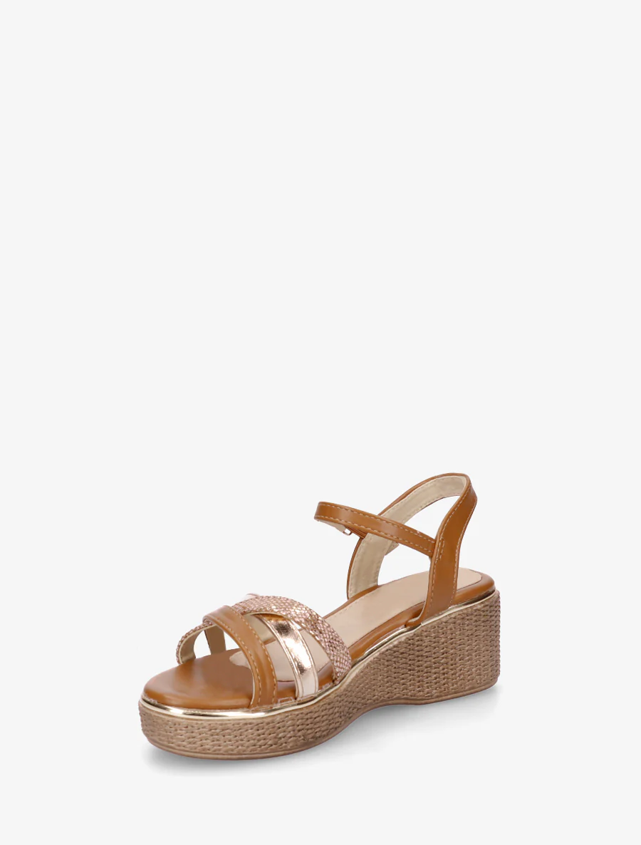 Fantasie plateau sandalen met gekruiste bandjes - Kameel - Image 3