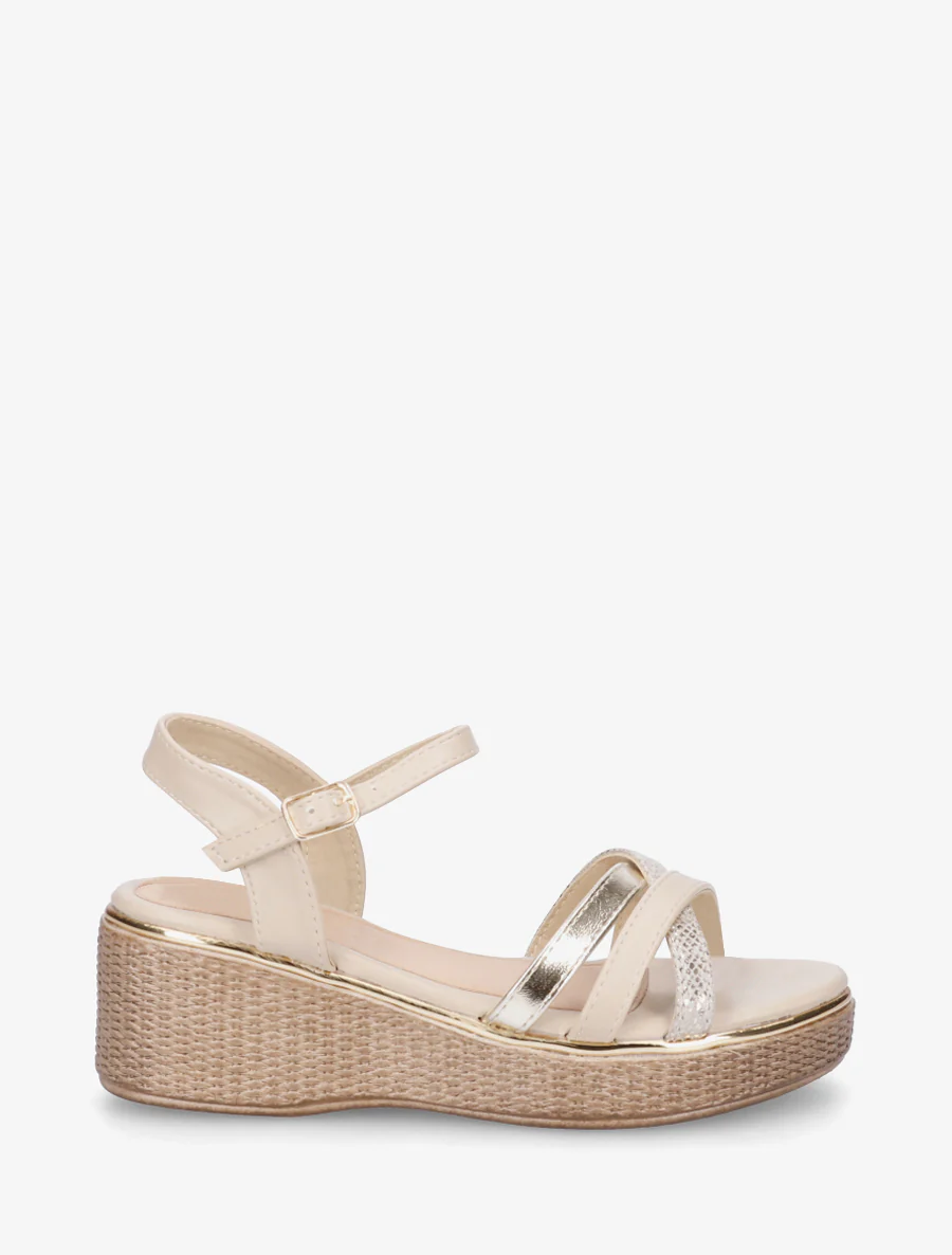 Fantasie plateau sandalen met gekruiste bandjes - Beige