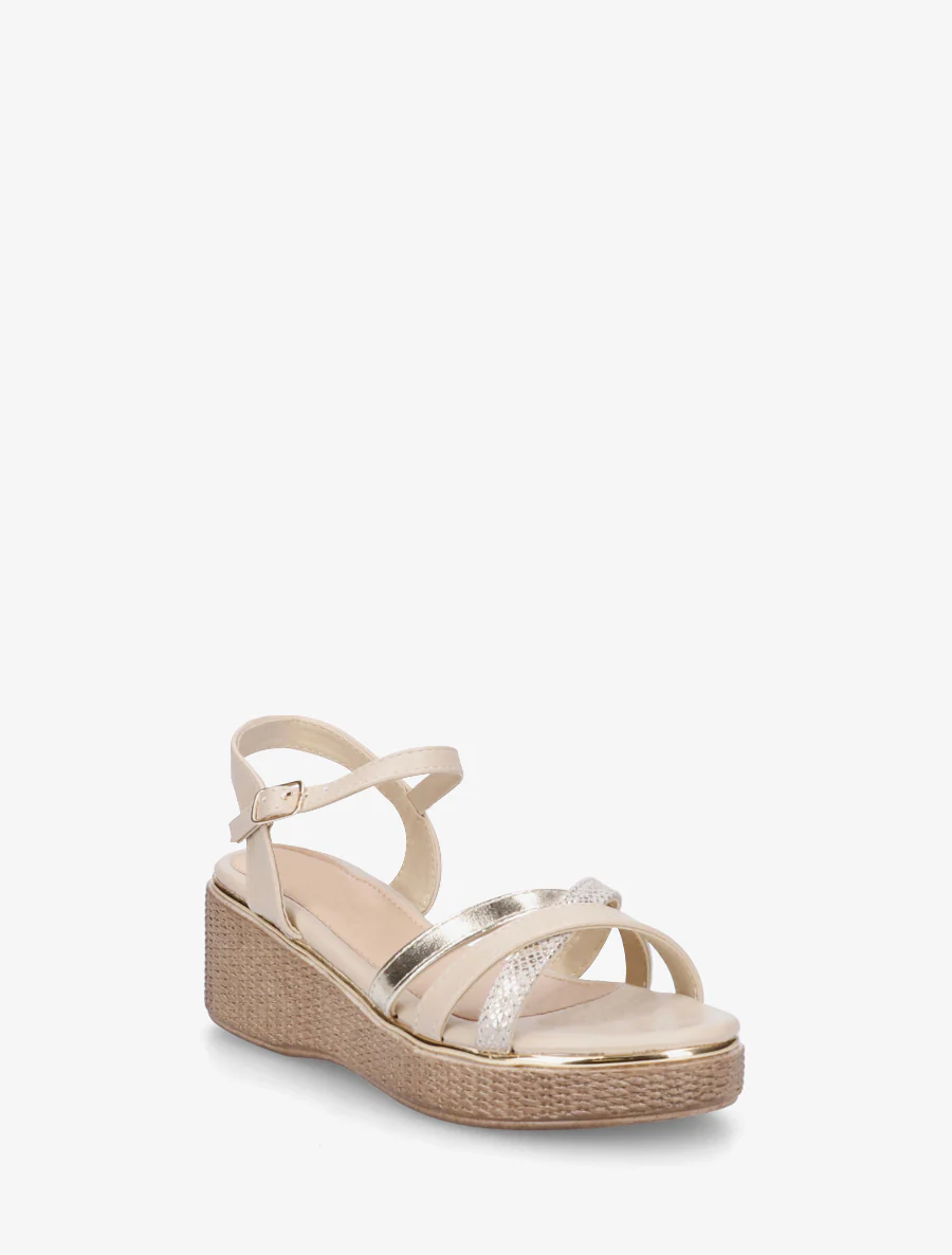 Fantasie plateau sandalen met gekruiste bandjes - Beige - Image 2
