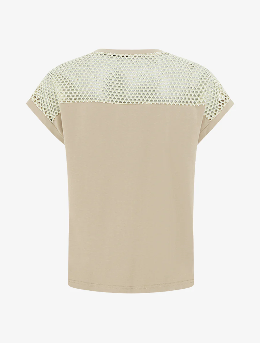 Fantasie T-shirt met opengewerkte schouders - Beige - Image 2