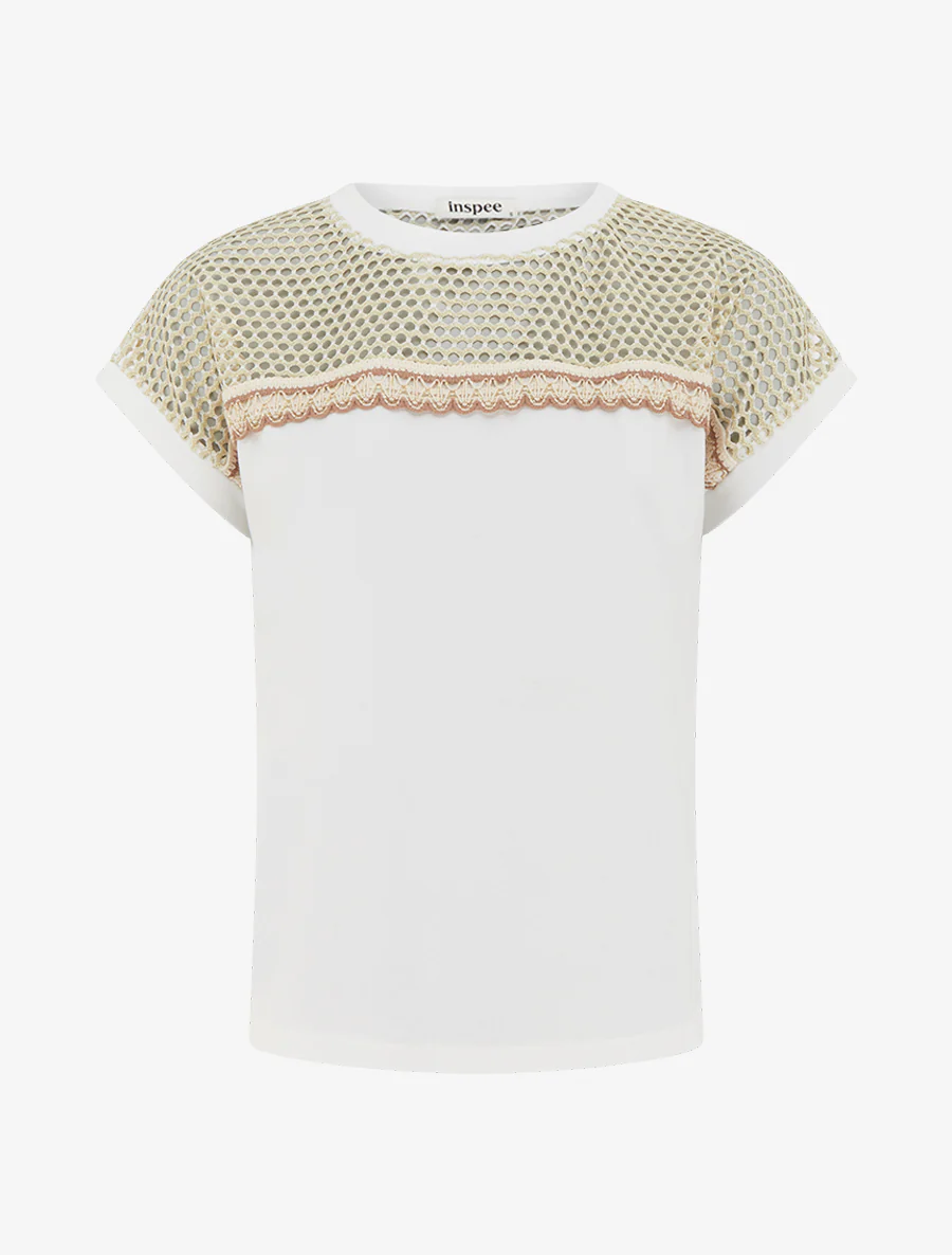 Fantasie T-shirt met opengewerkte schouders - Wit