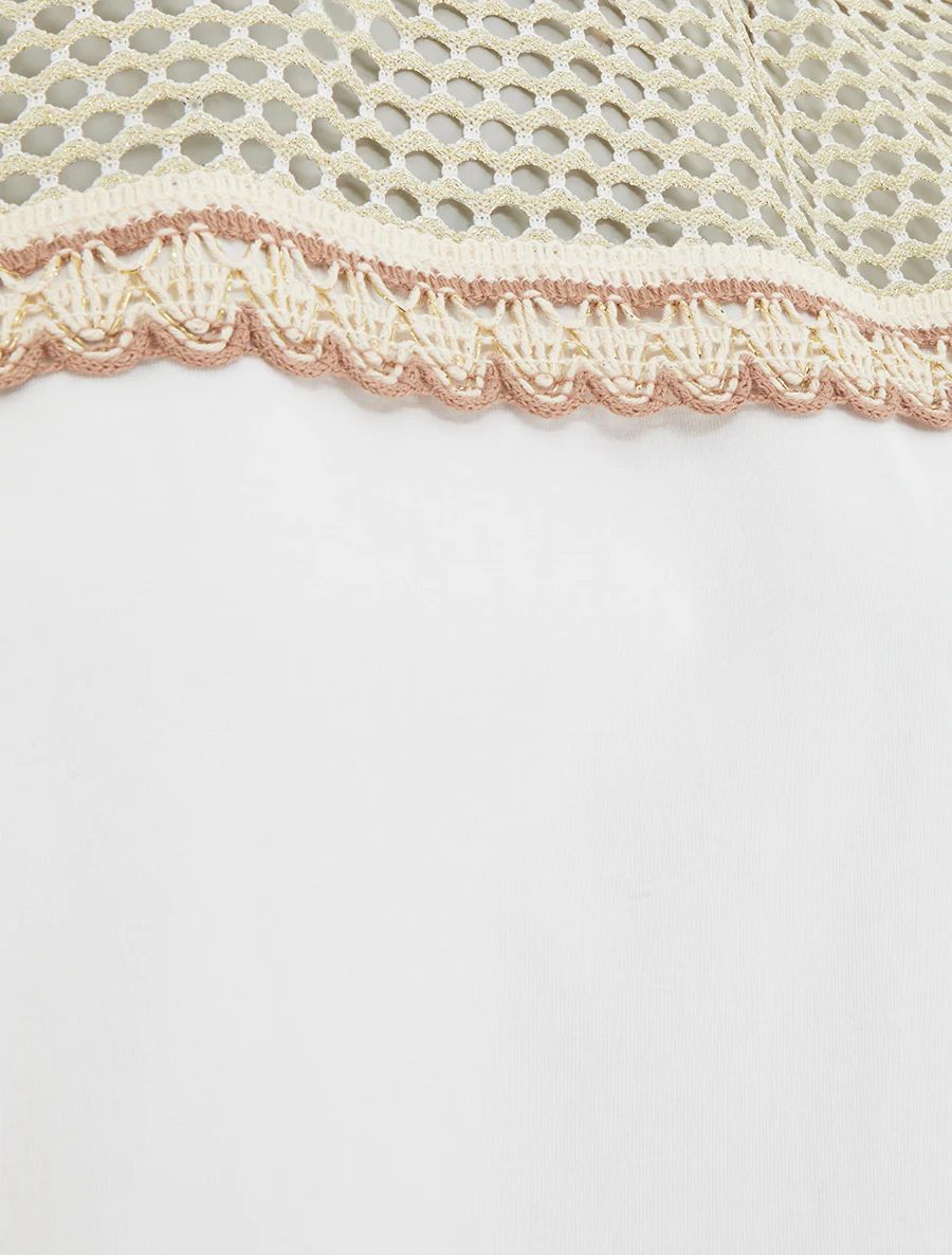 Fantasie T-shirt met opengewerkte schouders - Wit - Image 3