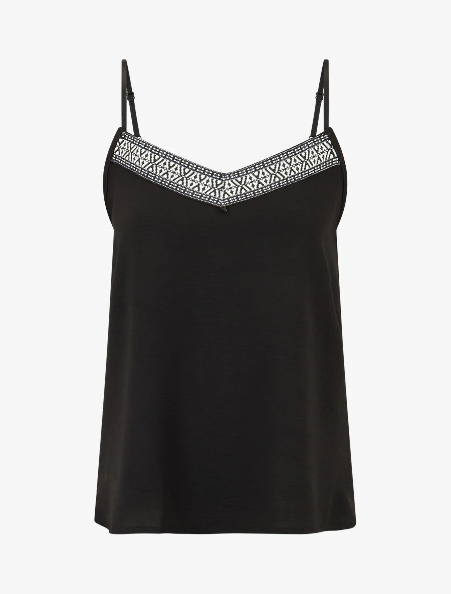 Fantasie V-hals tanktop - Zwart